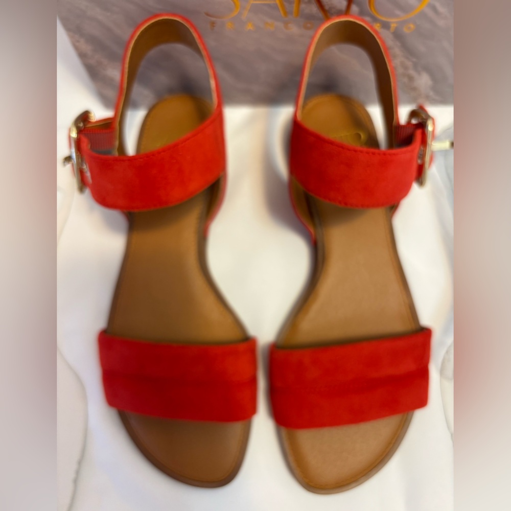 Franco Sarto Pop Red Suede Patterson Sandal Size 7 New In Box - Picture 7 of 9